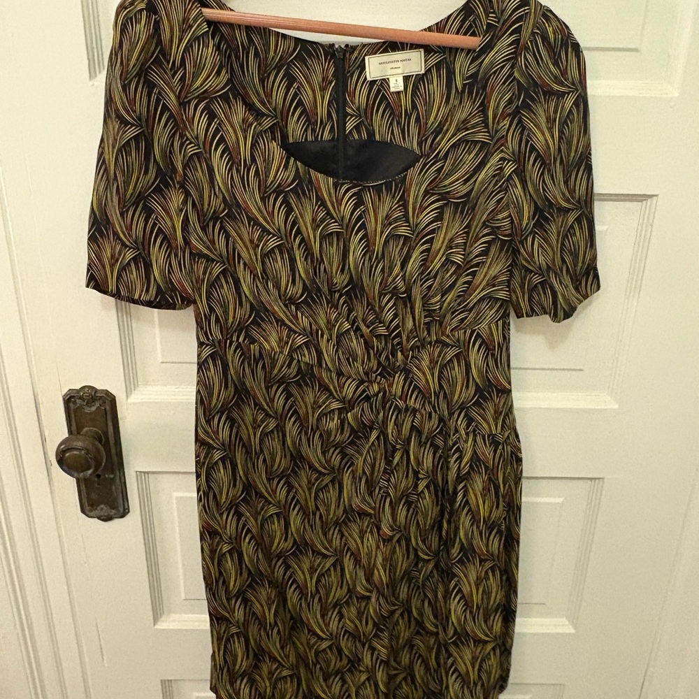 Moulinette Soeurs Black and Gold Feather Mini Dress